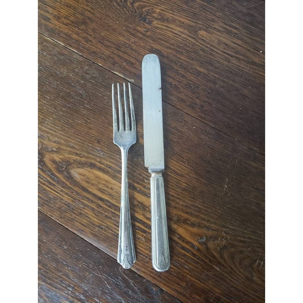 HB Co Silver Plate Youth Fork + blunt Knife kids‎ flatware vintage